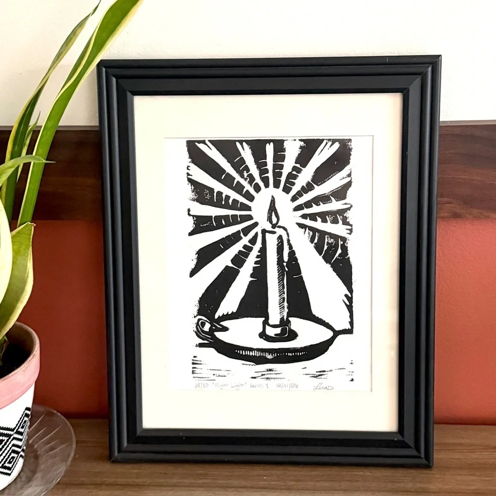 Night Light Vtg Taper Candle Print 2006 Printmaking Art Framed Signed 28/30